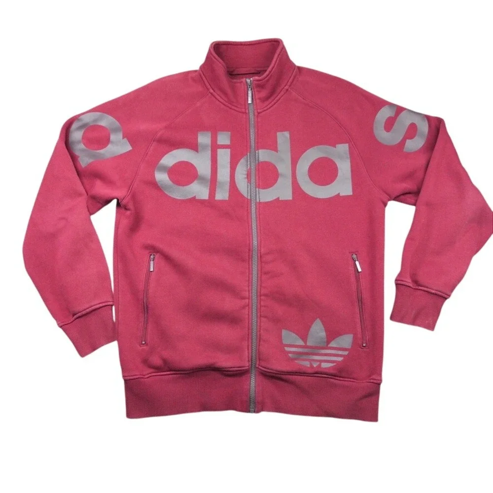 Adidas Big Spellout Trefoil Track Jacket Mens M Maroon Silver Full Zip Z25719